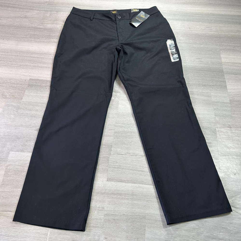 NEW Lee Pants Womens 14 Short Black Twill Straight Leg Mid Rise Wrinkle Free‎